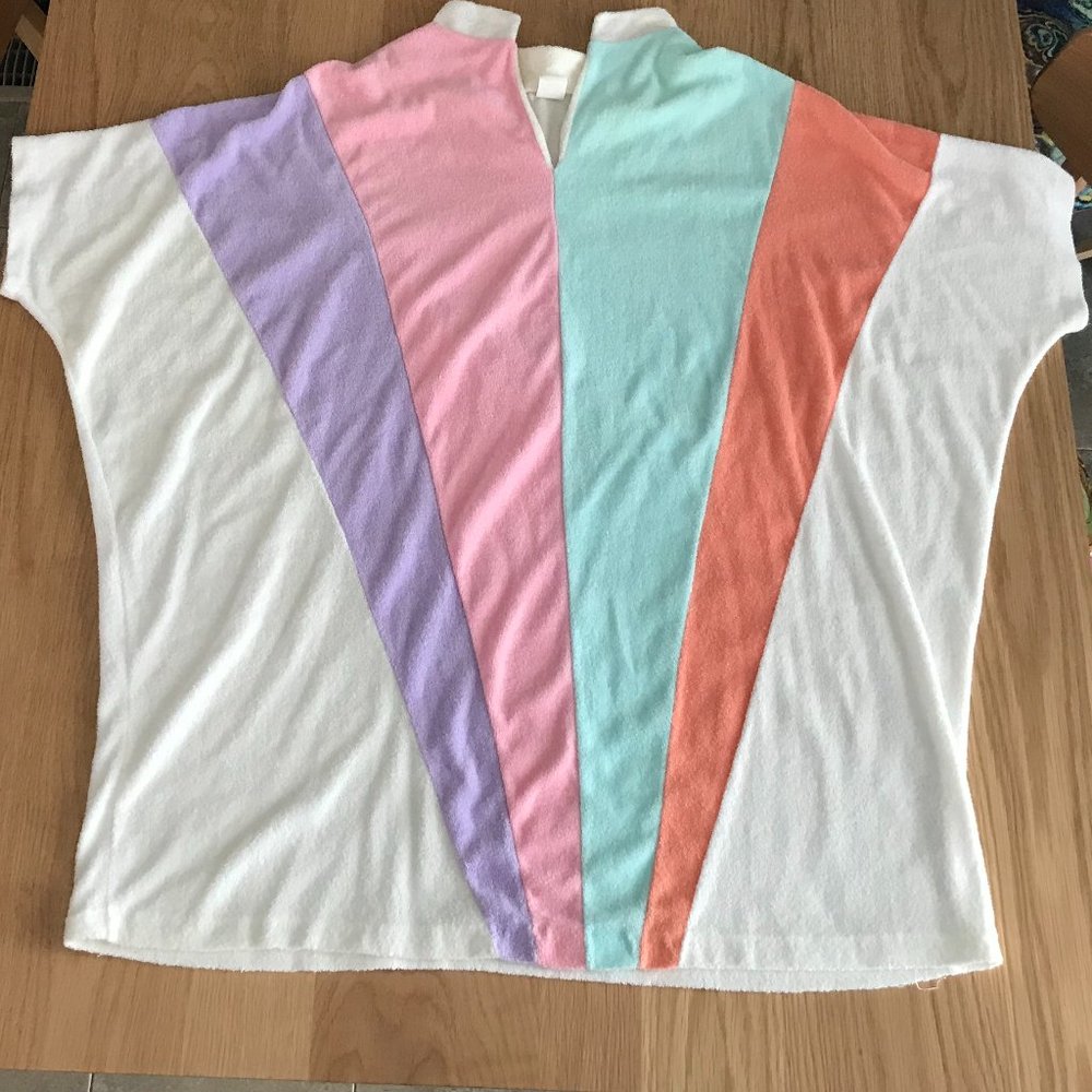 Vintage Pastel TerryCloth Striped Beachwear 70s Shirt Coverup